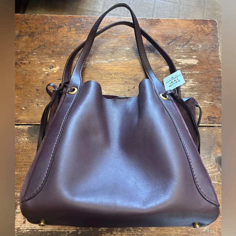 Coach Oxblood Leather and Suede Harmony Hobo Shoulder Bag with Gold Hardware